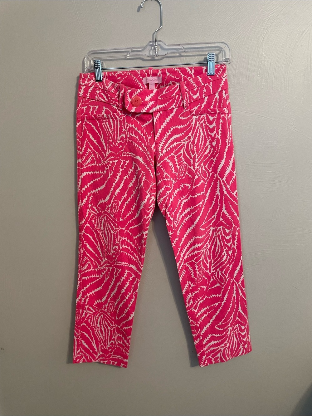 Lilly Pulitzer Pink Patterned Crop/ankle pants Cotton Blend Size 0